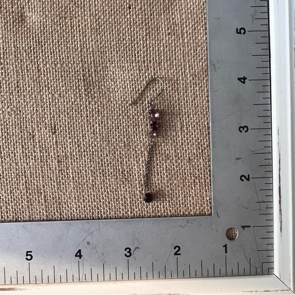 Pink crystal silver tone dangle earrings long dainty thin shiny bling - Picture 3 of 3